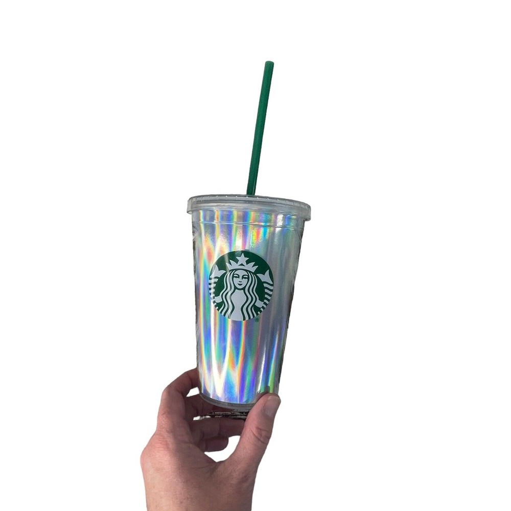 Starbucks 2020 Acrylic Iridescent Silver Rainbow Cold Cup Mermaid Tumbler 16 oz - Picture 3 of 9